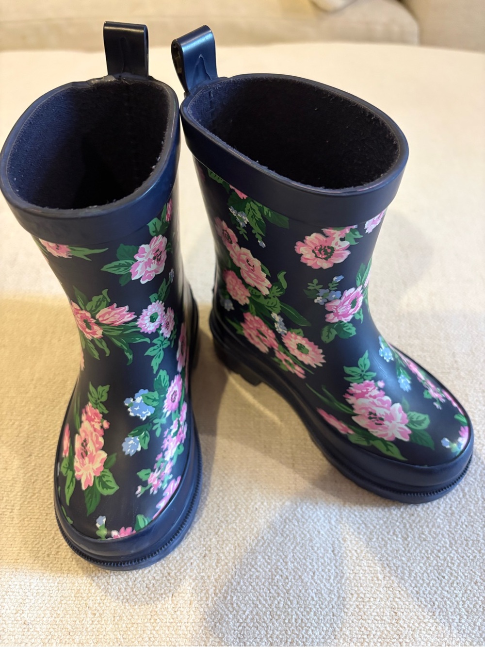 Janie & Jack Navy Floral Rain Boots with Pink Flowers Sz 4 Toddler